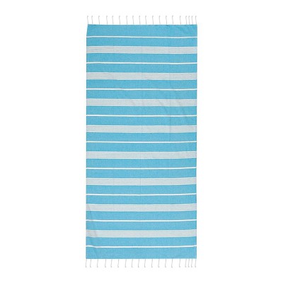 ΠΕΤΣΕΤΑ ΠΑΡΑΛΙΑΣ ΒΑΜΒΑΚΕΡΗ FOUTA ΜΠΛΕ ΜΕ ΛΕΥΚΕΣ ΡΙΓΕΣ 90X180cm