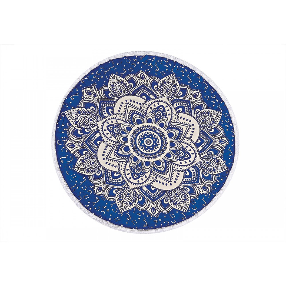 ΠΕΤΣΕΤΑ ΠΑΡΑΛΙΑΣ ΜΠΛΕ MANDALA ΒΑΜΒΑΚΕΡΗ ΣΤΡΟΓΓΥΛΗ FOUTA Φ180cm 