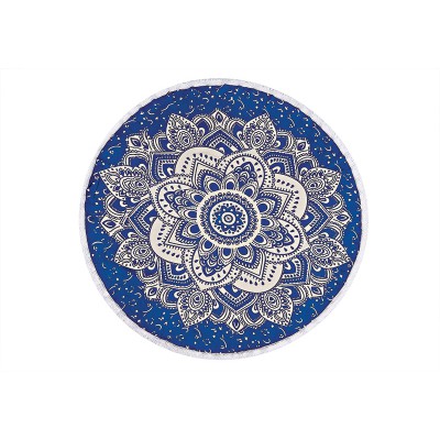 ΠΕΤΣΕΤΑ ΠΑΡΑΛΙΑΣ ΜΠΛΕ MANDALA ΒΑΜΒΑΚΕΡΗ ΣΤΡΟΓΓΥΛΗ FOUTA Φ180cm