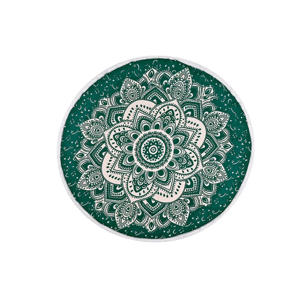 ΠΕΤΣΕΤΑ ΠΑΡΑΛΙΑΣ ΠΡΑΣΙΝΗ MANDALA ΒΑΜΒΑΚΕΡΗ ΣΤΡΟΓΓΥΛΗ FOUTA Φ180cm 