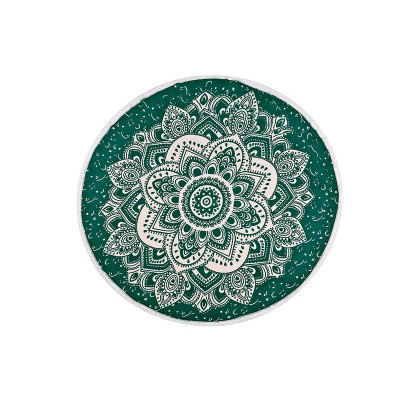 ΠΕΤΣΕΤΑ ΠΑΡΑΛΙΑΣ ΠΡΑΣΙΝΗ MANDALA ΒΑΜΒΑΚΕΡΗ ΣΤΡΟΓΓΥΛΗ FOUTA Φ180cm