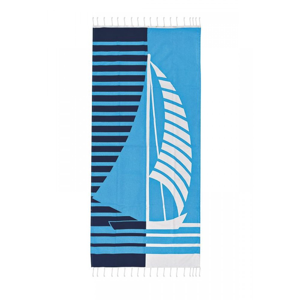 ΠΕΤΣΕΤΑ ΠΑΡΑΛΙΑΣ ΤΡΙΧΡΩΜΗ ΒΑΜΒΑΚΕΡΗ FOUTA ΜΕ ΚΑΡΑΒΙ 90X180cm 