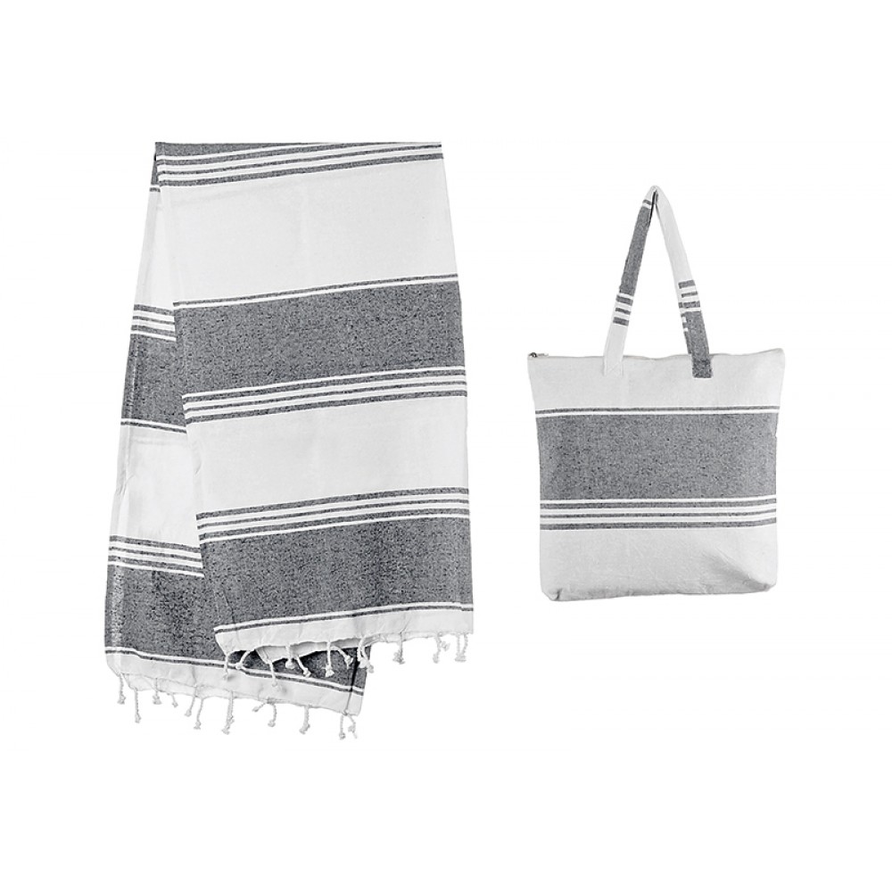 ΣΕΤ ΤΣΑΝΤΑ ΠΑΡΑΛΙΑΣ & ΠΕΤΣΕΤΑ ΒΑΜΒΑΚΕΡΗ FOUTA ΓΚΡΙ ΡΙΓΕ 90X180cm 40X40cm 