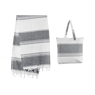 ΣΕΤ ΤΣΑΝΤΑ ΠΑΡΑΛΙΑΣ & ΠΕΤΣΕΤΑ ΒΑΜΒΑΚΕΡΗ FOUTA ΓΚΡΙ ΡΙΓΕ 90X180cm 40X40cm