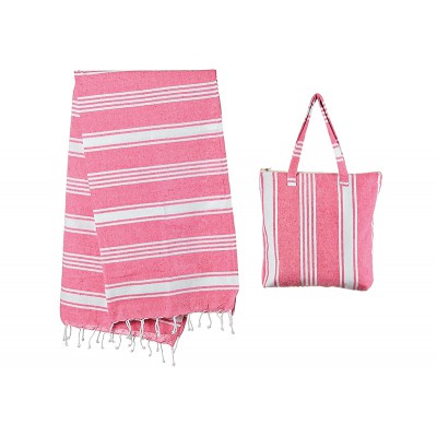 ΣΕΤ ΤΣΑΝΤΑ ΠΑΡΑΛΙΑΣ & ΠΕΤΣΕΤΑ ΒΑΜΒΑΚΕΡΗ FOUTA ΡΟΖ ΡΙΓΕ 90X180cm 40X40cm