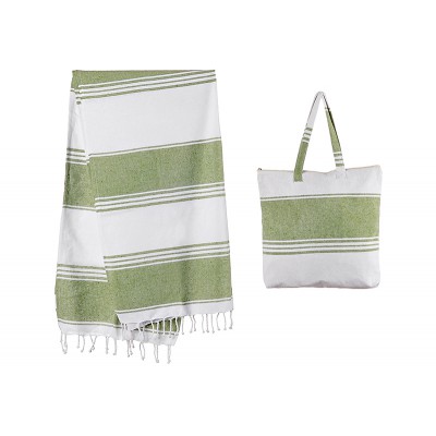 ΣΕΤ ΤΣΑΝΤΑ ΠΑΡΑΛΙΑΣ & ΠΕΤΣΕΤΑ ΒΑΜΒΑΚΕΡΗ FOUTA ΠΡΑΣΙΝΗ ΡΙΓΕ 90X180cm 40X40cm