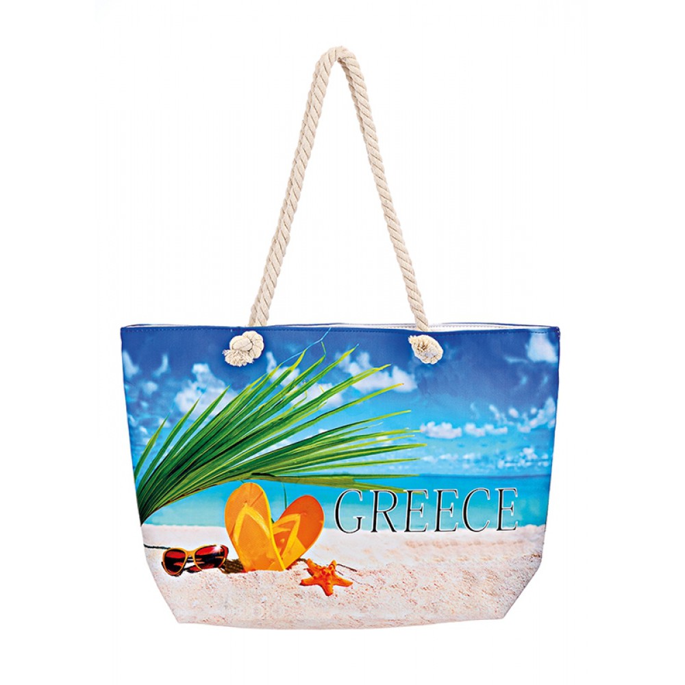 ΤΣΑΝΤΑ ΘΑΛΑΣΣΗΣ ΑΔΙΑΒΡΟΧΗ ΦΟΙΝΙΚΑΣ ΣΑΓΙΟΝΑΡΕΣ ΓΥΑΛΙΑ 2 ΟΨΕΩΝ ''GREECE'' 58x38x16 cm 