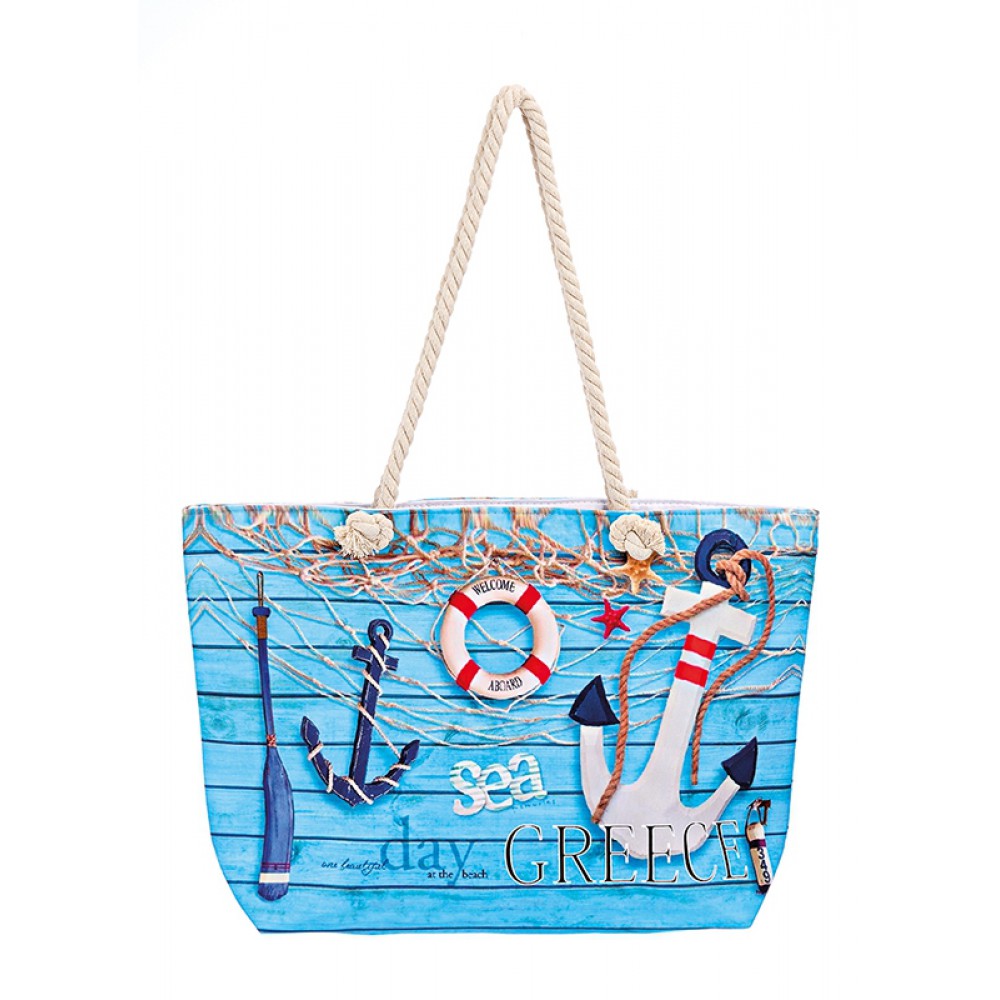 ΤΣΑΝΤΑ ΘΑΛΑΣΣΗΣ ΑΔΙΑΒΡΟΧΗ ΑΓΚΥΡΕΣ ΣΩΣΙΒΙΟ ΚΟΥΠΙ 2 ΟΨΕΩΝ ''GREECE'' 58x38x16 cm 