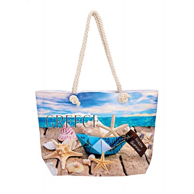 ΤΣΑΝΤΑ ΘΑΛΑΣΣΗΣ ΑΔΙΑΒΡΟΧΗ ΑΣΤΕΡΙΕΣ & ΚΑΡΑΒΑΚΙ ''HAPPY SUMMER'' 2 ΟΨΕΩΝ ''GREECE'' 58x38x16 cm