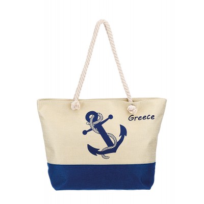 ΤΣΑΝΤΑ ΘΑΛΑΣΣΗΣ ΥΦΑΣΜΑΤΙΝΗ ΕΚΡΟΥ-NAVY ΑΓΚΥΡΑ 1 ΟΨΗΣ ''GREECE'' 55x16x40cm