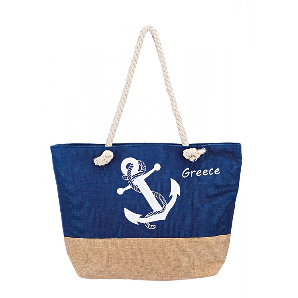 ΤΣΑΝΤΑ ΘΑΛΑΣΣΗΣ ΥΦΑΣΜΑΤΙΝΗ NAVY ΜΕ ΑΓΚΥΡΑ 1 ΟΨΗΣ ''GREECE'' 55x16x40cm 