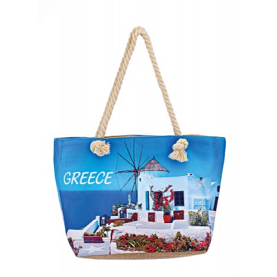 ΤΣΑΝΤΑ ΘΑΛΑΣΣΗΣ ΥΦΑΣΜΑΤΙΝΗ ΑΝΕΜΟΜΥΛΟΣ 2 ΟΨΕΩΝ ''GREECE'' 47x14x35cm