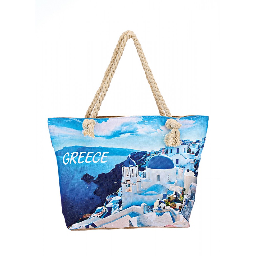 ΤΣΑΝΤΑ ΘΑΛΑΣΣΗΣ ΥΦΑΣΜΑΤΙΝΗ ΝΗΣΙ 2 ΟΨΕΩΝ ''GREECE'' 47x14x35cm 
