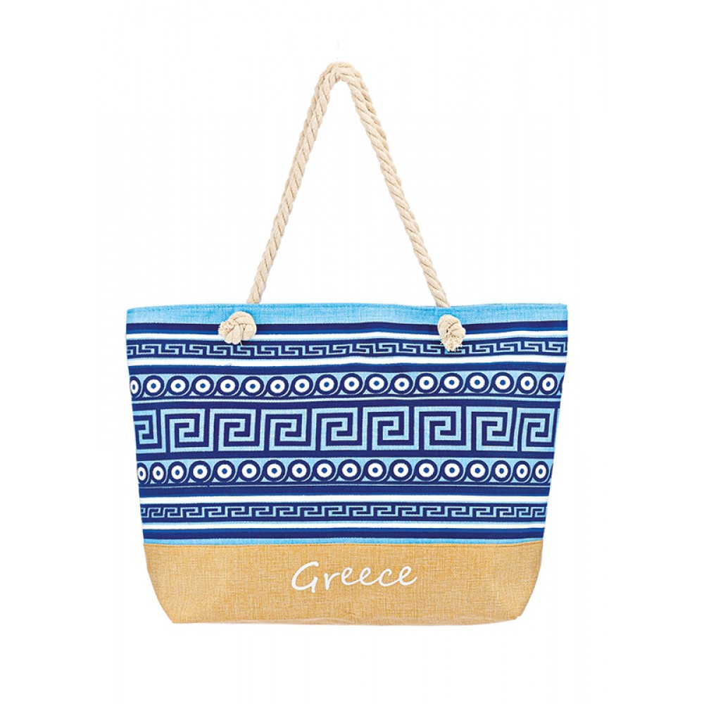 ΤΣΑΝΤΑ ΘΑΛΑΣΣΗΣ ΥΦΑΣΜΑΤΙΝΗ ΣΙΕΛ ΜΑΙΑΝΔΡΟΣ 1 ΟΨΗΣ ''GREECE'' 55x16x40cm 