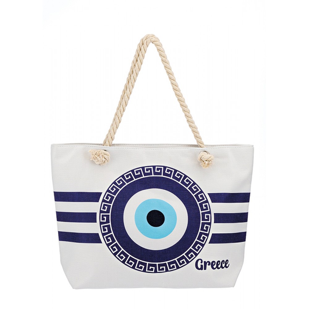 ΤΣΑΝΤΑ ΘΑΛΑΣΣΗΣ ΥΦΑΣΜΑΤΙΝΗ ΛΕΥΚΗ ΜΑΤΙ 1 ΟΨΗΣ ''GREECE'' 55x16x40cm 