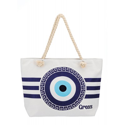 ΤΣΑΝΤΑ ΘΑΛΑΣΣΗΣ ΥΦΑΣΜΑΤΙΝΗ ΛΕΥΚΗ ΜΑΤΙ 1 ΟΨΗΣ ''GREECE'' 55x16x40cm