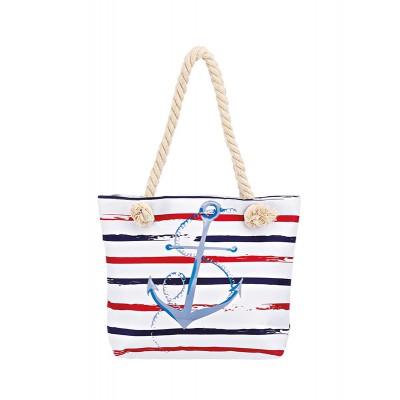 ΤΣΑΝΤΑ ΘΑΛΑΣΣΗΣ ΑΔΙΑΒΡΟΧΗ ΛΕΥΚΗ ΜΕ ΚΟΚΚΙΝΕΣ-NAVY ΡΙΓΕΣ & ΑΓΚΥΡΑ 2 ΟΨΕΩΝ ''GREECE'' 33x8x26cm