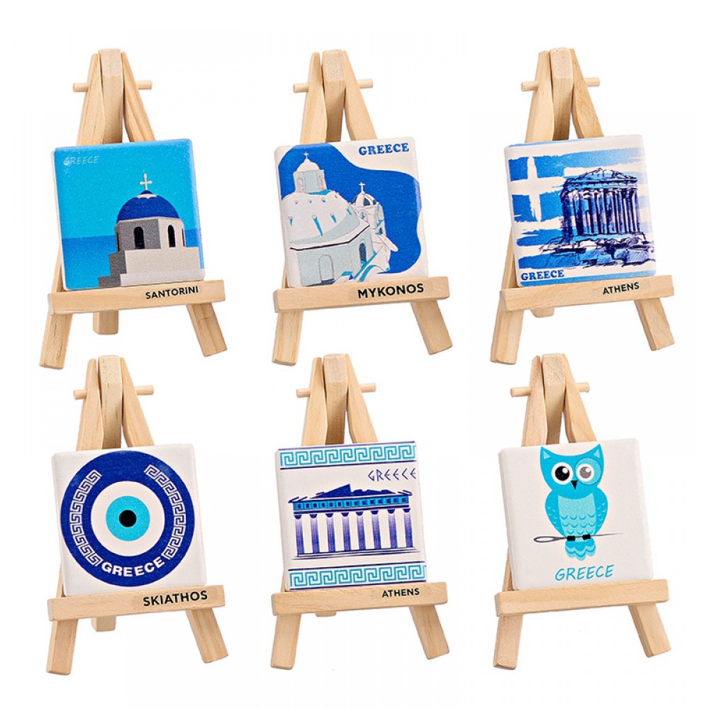 ΜΑΓΝΗΤΑΚΙΑ ΜΕ ΚΑΒΑΛΕΤΟ ΤΕΤΡΑΓΩΝΑ 6 ΣΧΕΔΙΩΝ ''GREECE'' 