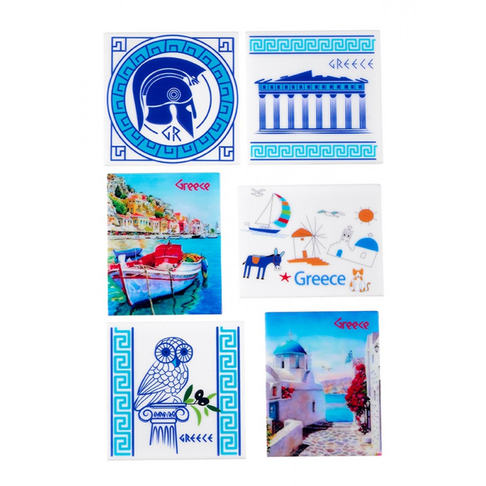ΜΑΓΝΗΤΑΚΙΑ ΤΕΤΡΑΓΩΝΑ ΚΑΙ ΠΑΡΑΛΛΗΛΟΓΡΑΜΜΑ 6 ΣΧΕΔΙΩΝ ''GREECE'' 