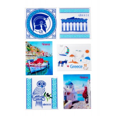 ΜΑΓΝΗΤΑΚΙΑ ΤΕΤΡΑΓΩΝΑ ΚΑΙ ΠΑΡΑΛΛΗΛΟΓΡΑΜΜΑ 6 ΣΧΕΔΙΩΝ ''GREECE'' 6x6cm