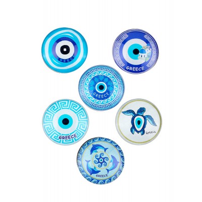 ΜΑΓΝΗΤΑΚΙΑ ΣΤΡΟΓΓΥΛΑ ΜΕ ΜΑΤΑΚΙΑ ''GREECE'' 6 ΣΧΕΔΙΩΝ Φ5cm