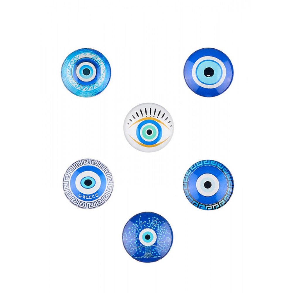 ΜΑΓΝΗΤΑΚΙΑ ΣΤΡΟΓΓΥΛΑ ΜΕ ΜΑΤΑΚΙΑ ''GREECE'' 6 ΣΧΕΔΙΩΝ Φ3.5cm 