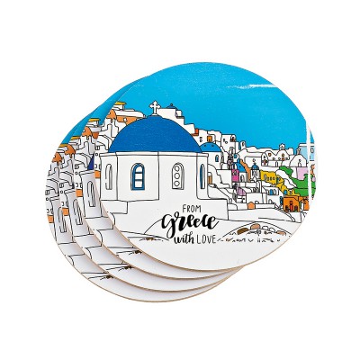 ΣΟΥΒΕΡ ΣΤΡΟΓΓΥΛΑ ΜΕ ΦΕΛΛΟ ΣΕΤ 4 ΤΕΜΑΧΙΩΝ ΕΛΛΗΝΙΚΟ ΝΗΣΙ ''FROM GREECE WITH LOVE'' Φ10cm