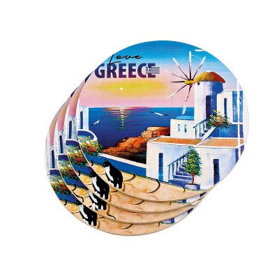 ΣΟΥΒΕΡ ΣΤΡΟΓΓΥΛΑ ΜΕ ΦΕΛΛΟ ΣΕΤ 4 ΤΕΜΑΧΙΩΝ ΑΝΕΜΟΜΥΛΟΣ ''LOVE GREECE'' Φ10cm