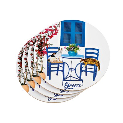 ΣΟΥΒΕΡ ΣΤΡΟΓΓΥΛΑ ΜΕ ΦΕΛΛΟ ΣΕΤ 4 ΤΕΜΑΧΙΩΝ ΓΑΤΕΣ ''GREECE'' Φ10cm