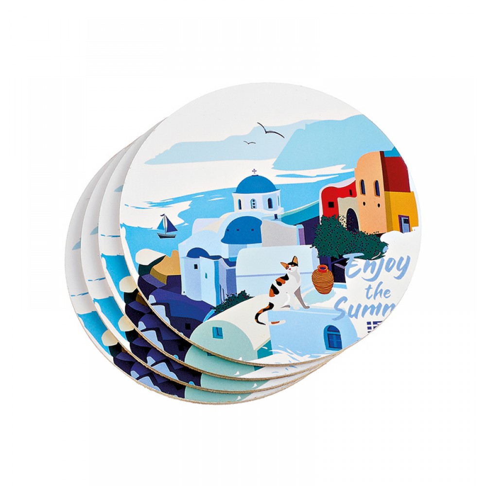 ΣΟΥΒΕΡ ΣΤΡΟΓΓΥΛΑ ΜΕ ΦΕΛΛΟ ΣΕΤ 4 ΤΕΜΑΧΙΩΝ ΝΗΣΙ ''ENJOY THE SUMMER'' Φ10cm 