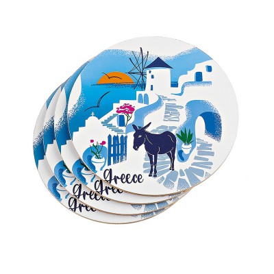 ΣΟΥΒΕΡ ΣΤΡΟΓΓΥΛΑ ΜΕ ΦΕΛΛΟ ΣΕΤ 4 ΤΕΜΑΧΙΩΝ ΓΑΪΔΟΥΡΑΚΙ ''GREECE'' Φ10cm