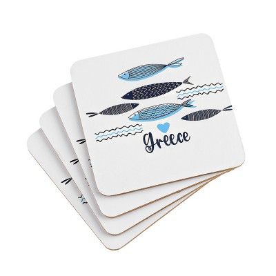 ΣΟΥΒΕΡ ΤΕΤΡΑΓΩΝΑ ΜΕ ΦΕΛΛΟ ΣΕΤ 4 ΤΕΜΑΧΙΩΝ ΨΑΡΑΚΙΑ ''GREECE'' 10x10cm