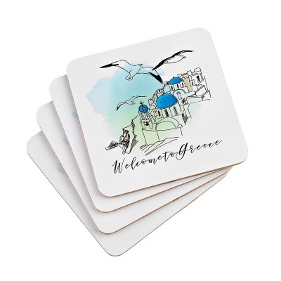 ΣΟΥΒΕΡ ΤΕΤΡΑΓΩΝΑ ΜΕ ΦΕΛΛΟ ΣΕΤ 4 ΤΕΜΑΧΙΩΝ ΓΛΑΡΟΙ ''WELCOME TO GREECE'' 10x10cm