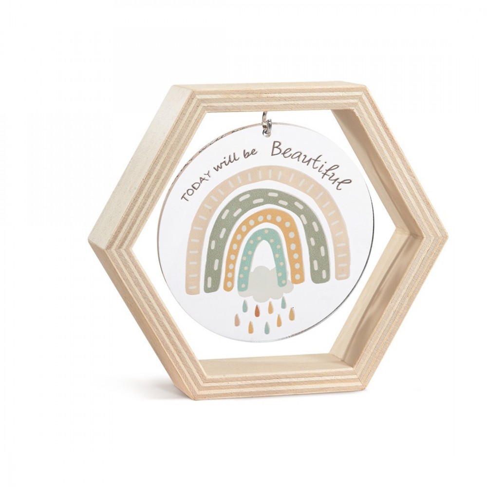 Ξύλινο Εξάγωνο Καδράκι με Plexi 