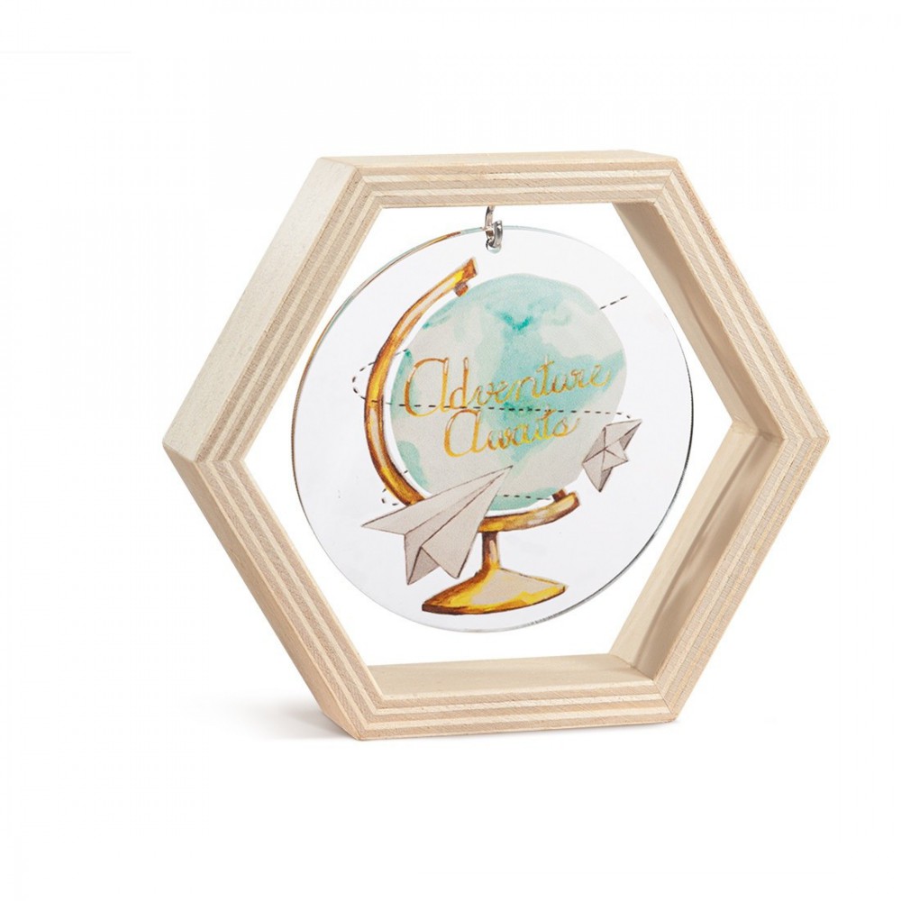 Ξύλινο Εξάγωνο Καδράκι με Plexi 