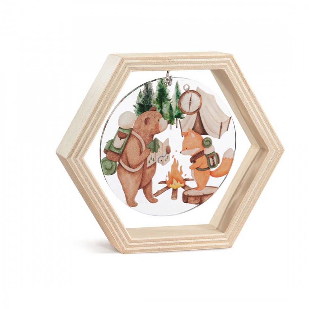 Ξύλινο Εξάγωνο Καδράκι με Plexi 