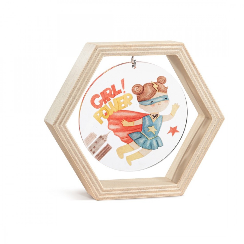 Ξύλινο Εξάγωνο Καδράκι με Plexi 