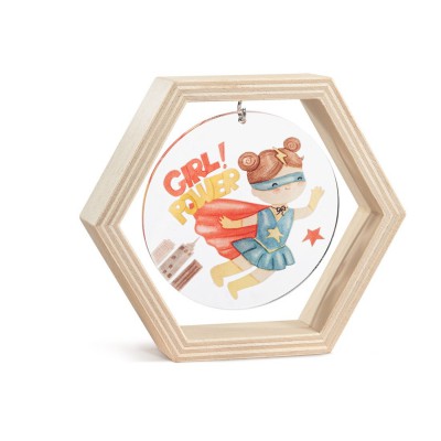 Ξύλινο Εξάγωνο Καδράκι με Plexi