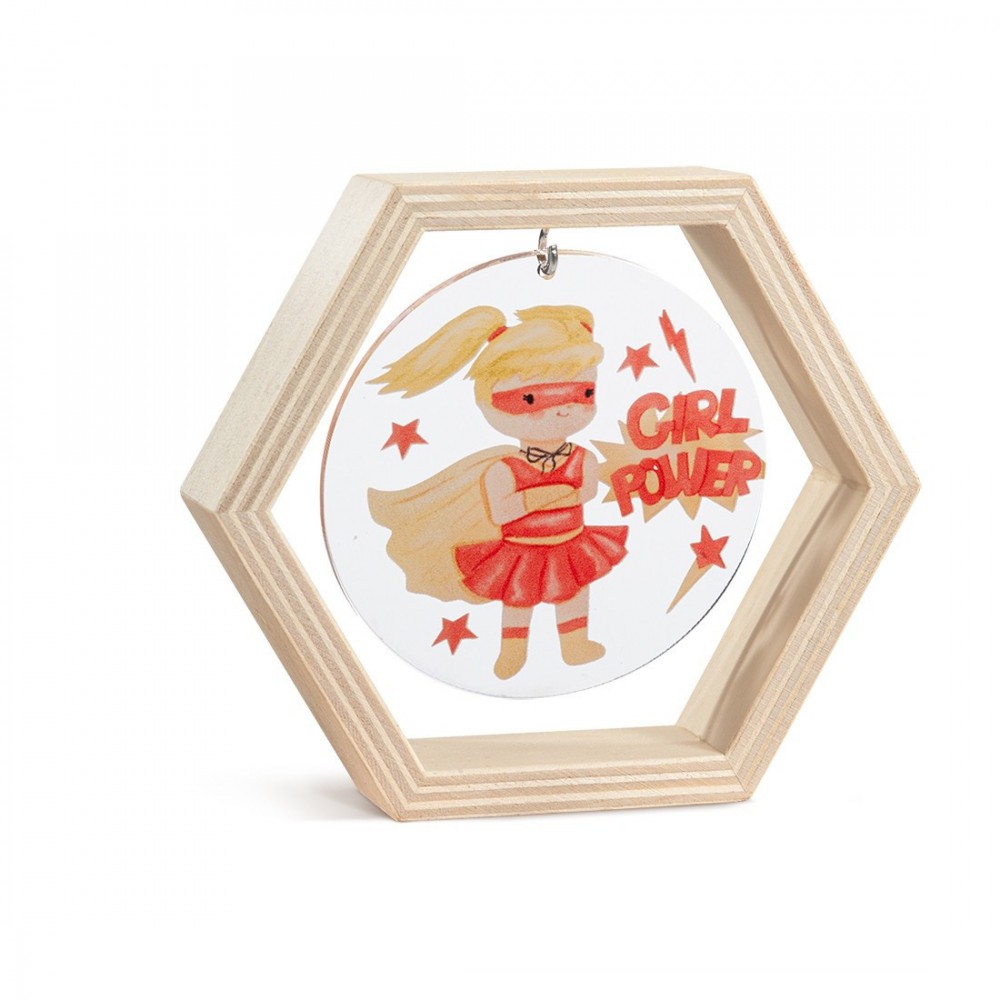 Ξύλινο Εξάγωνο Καδράκι με Plexi 