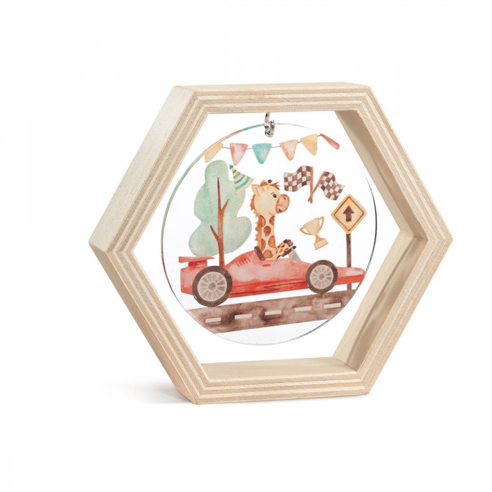 Ξύλινο Εξάγωνο Καδράκι με Plexi 