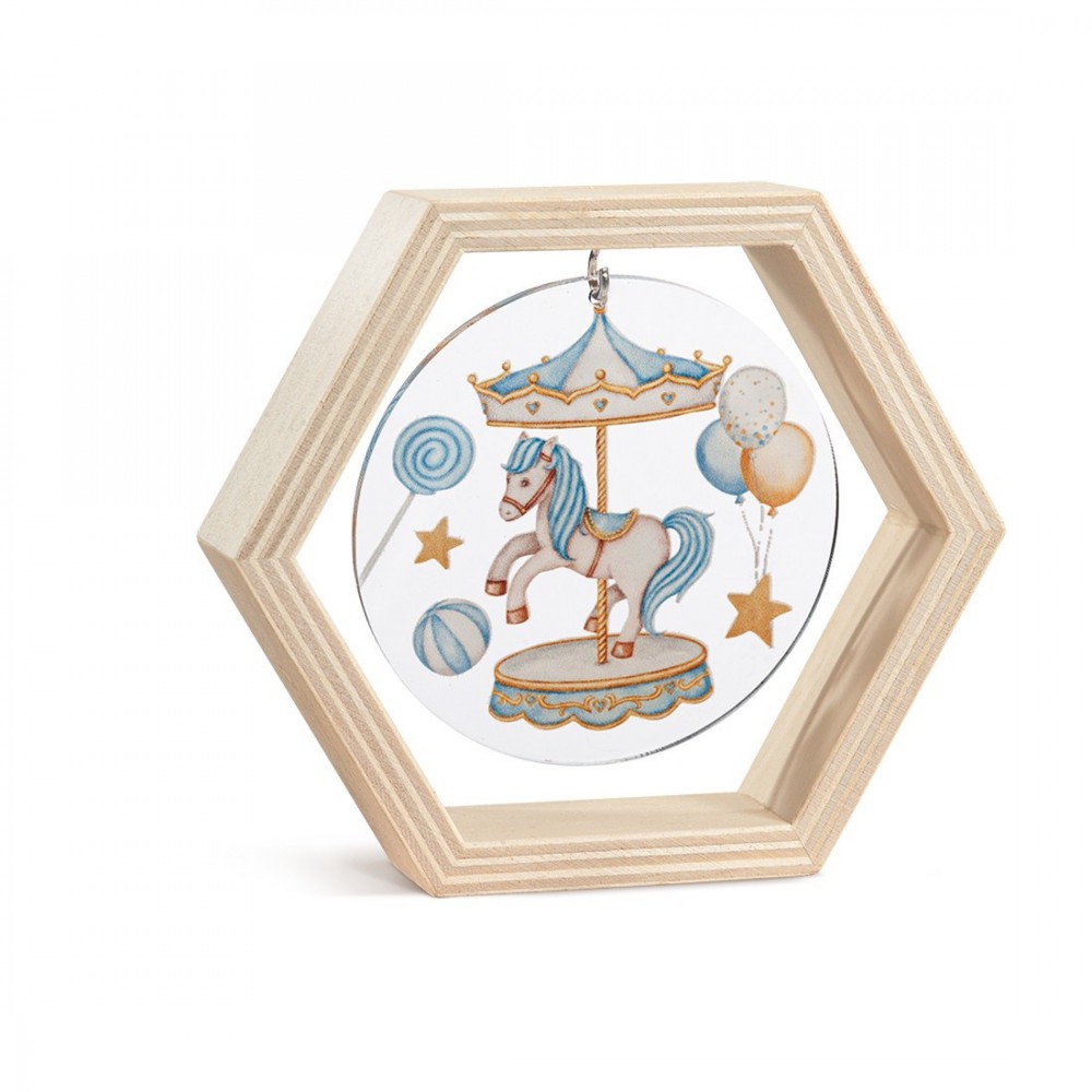 Ξύλινο Εξάγωνο Καδράκι με Plexi 