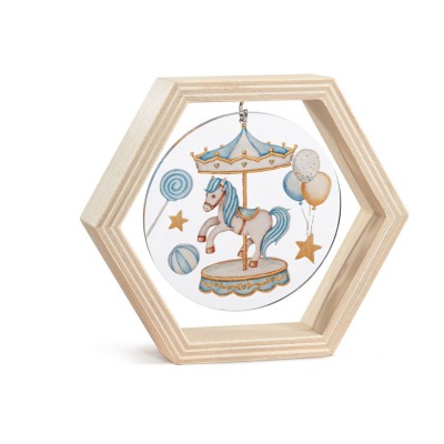 Ξύλινο Εξάγωνο Καδράκι με Plexi