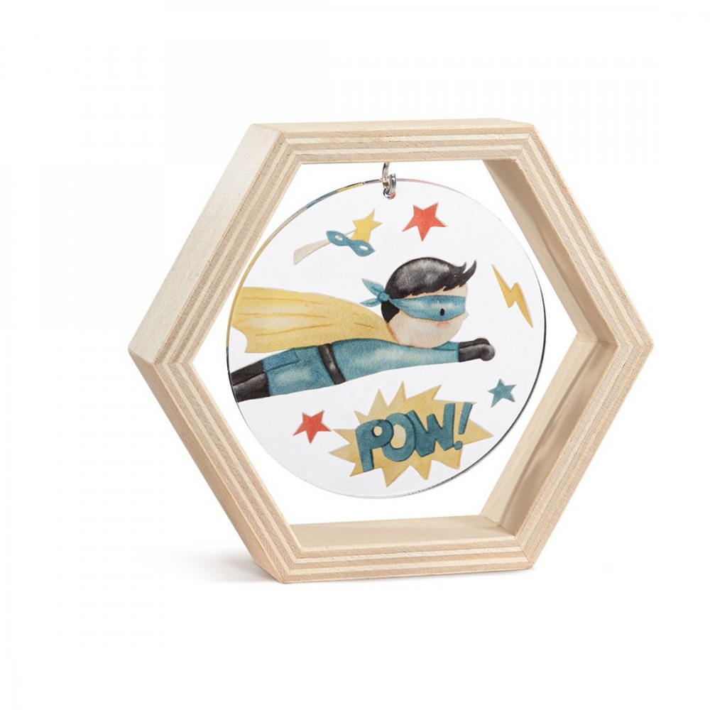 Ξύλινο Εξάγωνο Καδράκι με Plexi 