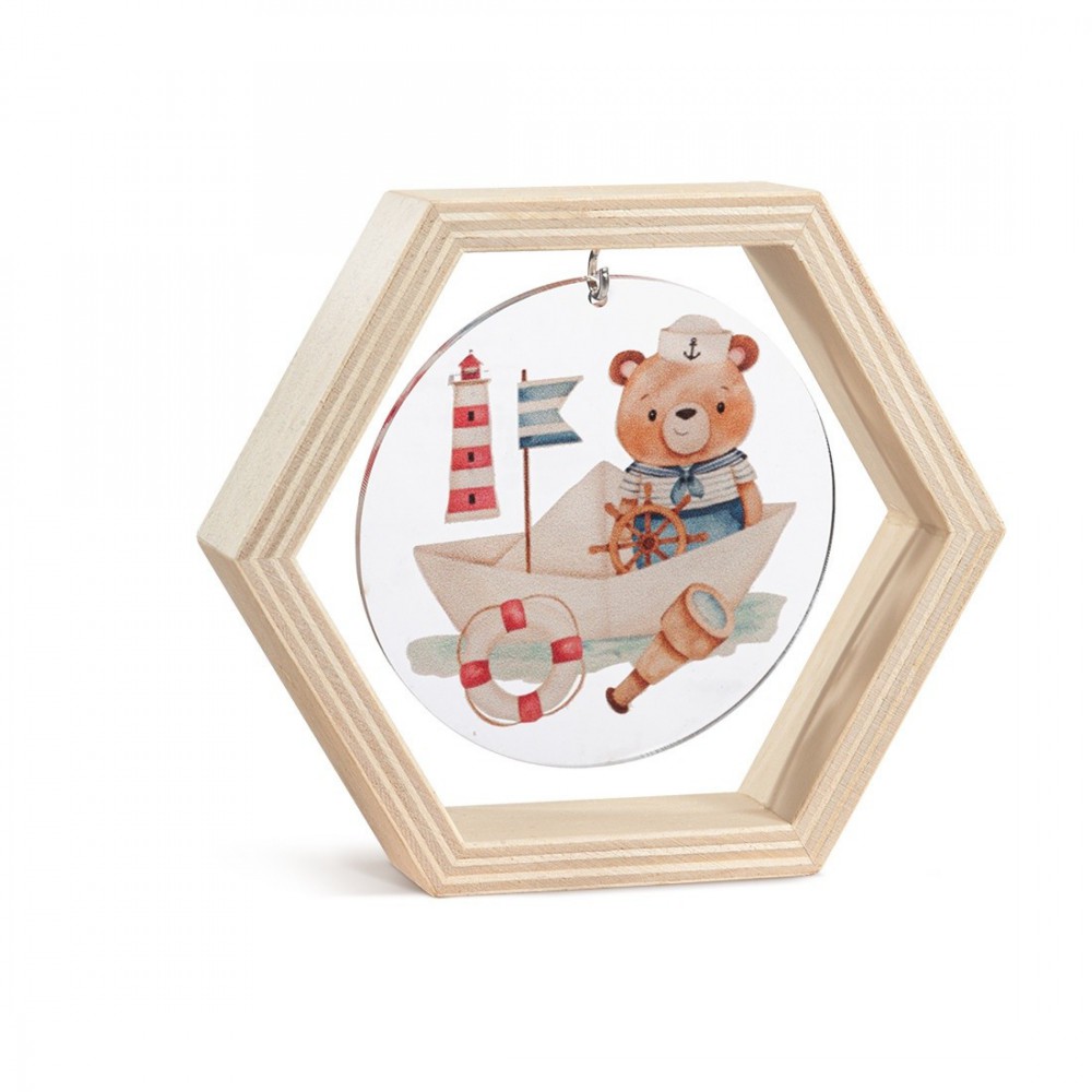 Ξύλινο Εξάγωνο Καδράκι με Plexi 