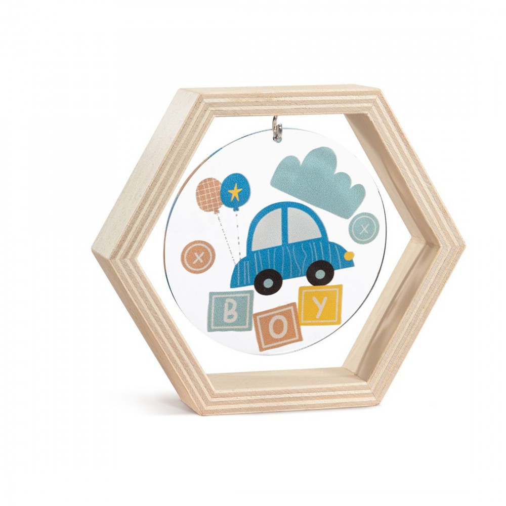 Ξύλινο Εξάγωνο Καδράκι με Plexi 