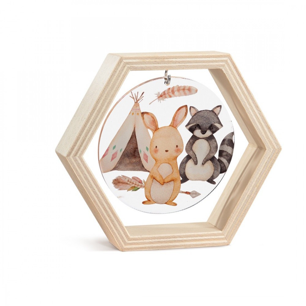 Ξύλινο Εξάγωνο Καδράκι με Plexi 