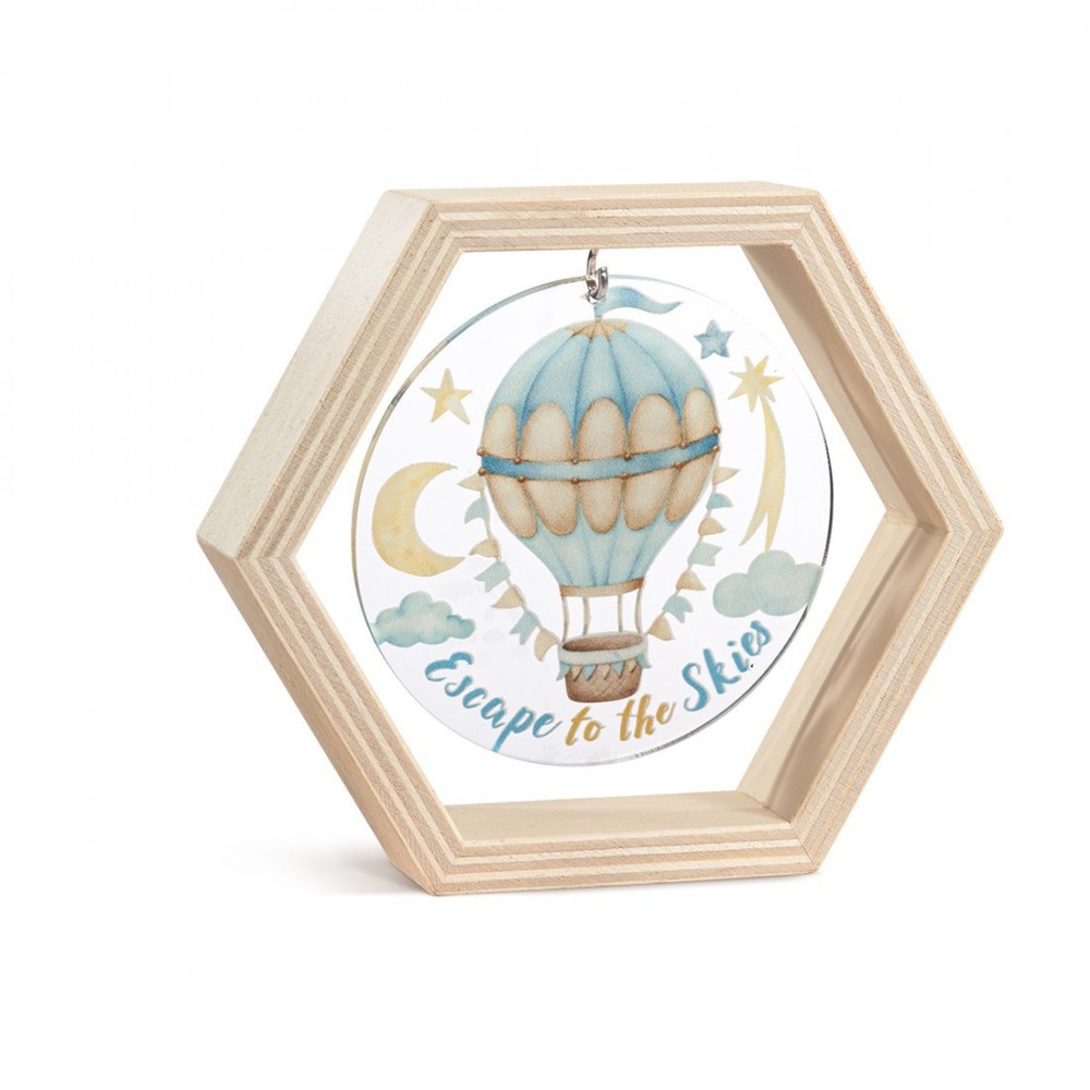 Ξύλινο Εξάγωνο Καδράκι με Plexi 