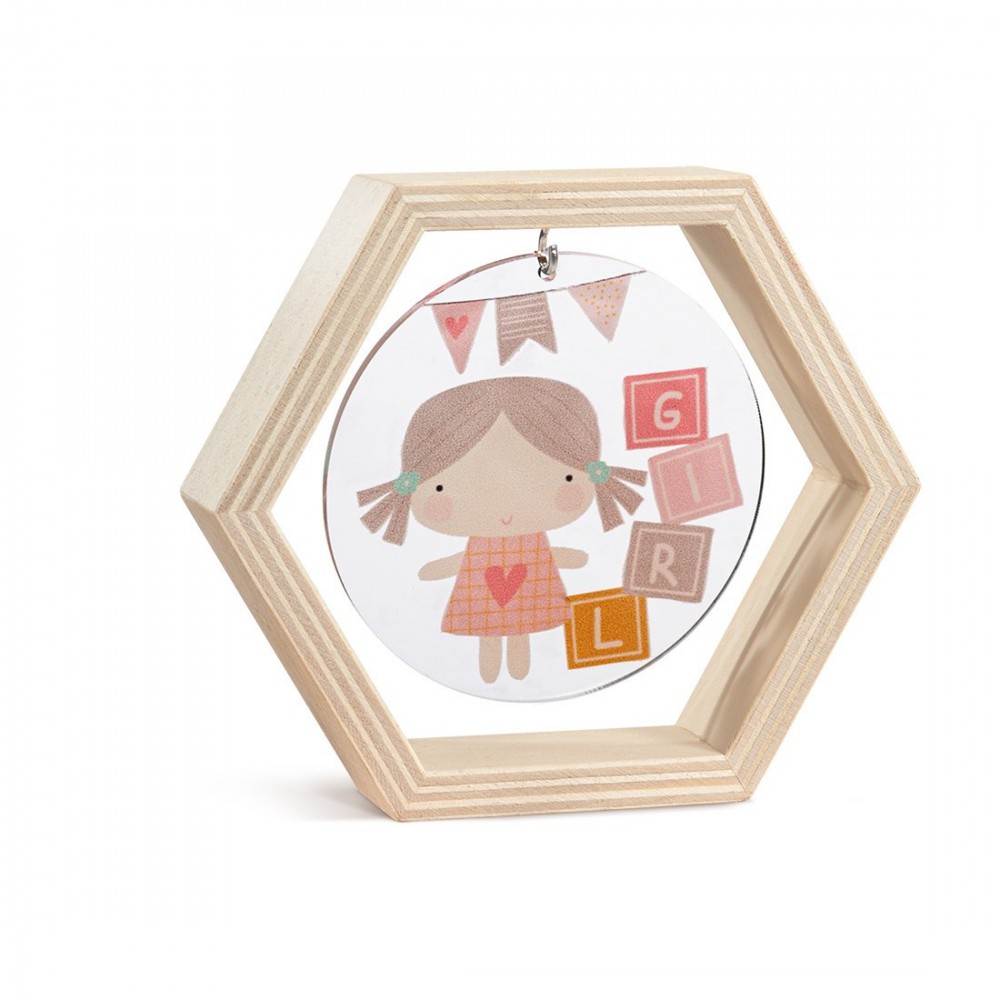 Ξύλινο Εξάγωνο Καδράκι με Plexi 