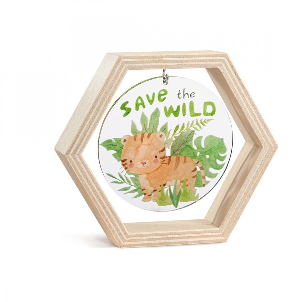 Ξύλινο Εξάγωνο Καδράκι με Plexi 