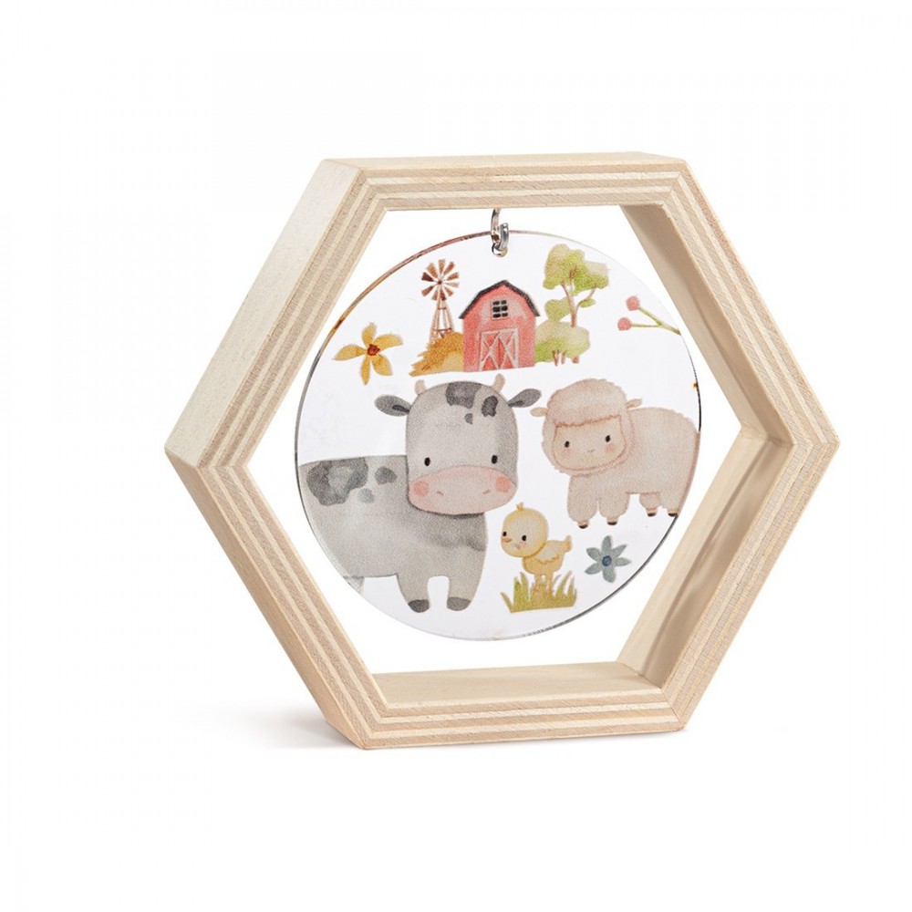 Ξύλινο Εξάγωνο Καδράκι με Plexi 